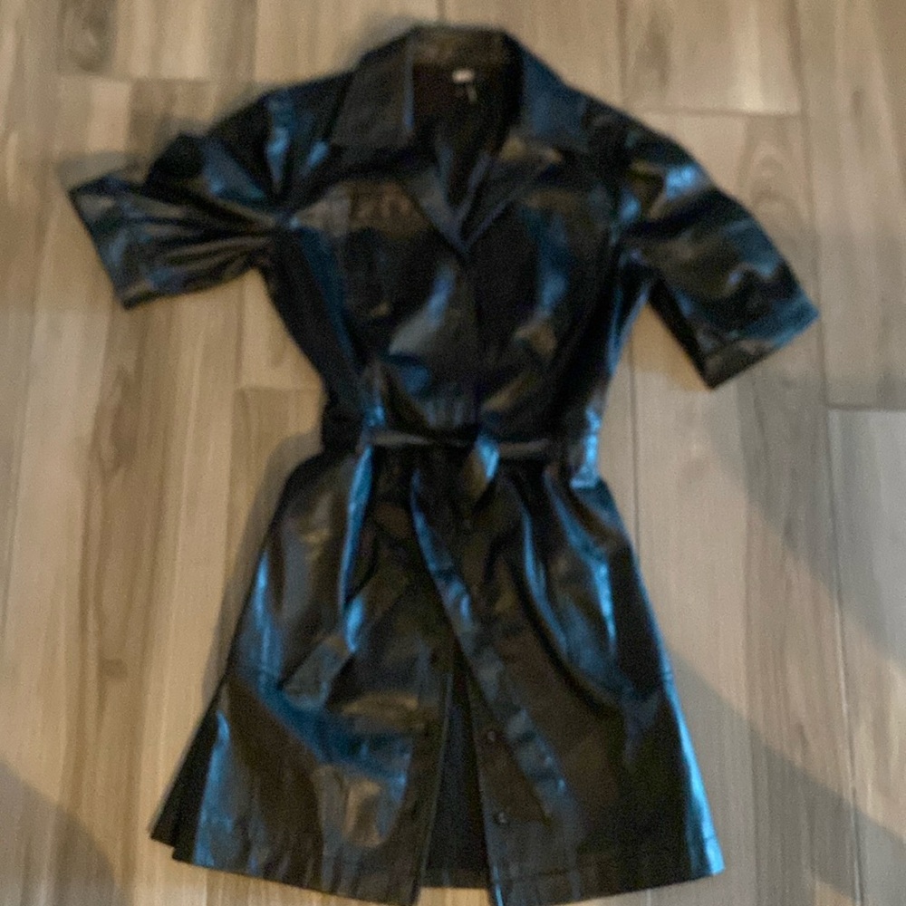 Paige Denim black faux leather shirt dress